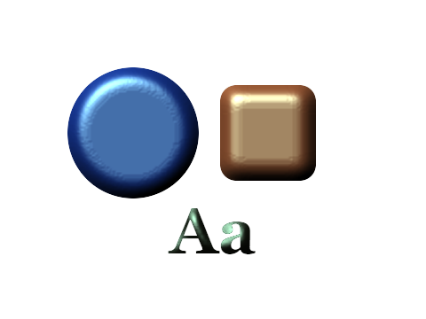 Jade Carving applied to a circle, a square and the letters Aa