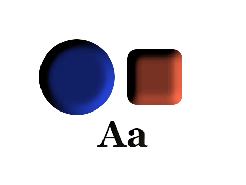 Kicker applied to a circle, a square and the letters Aa