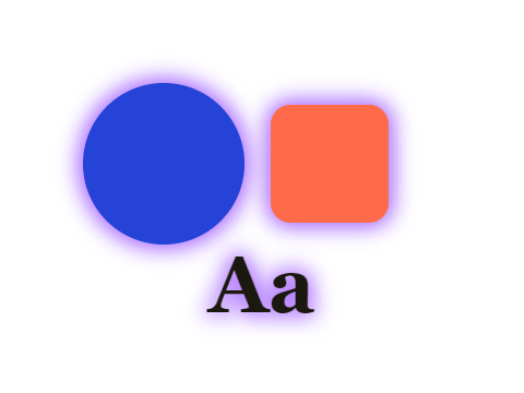 Lilac Bloom applied to a circle, a square and the letters Aa