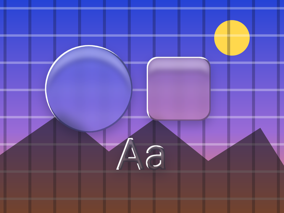Liquid Blur applied to a circle, a square and the letters Aa