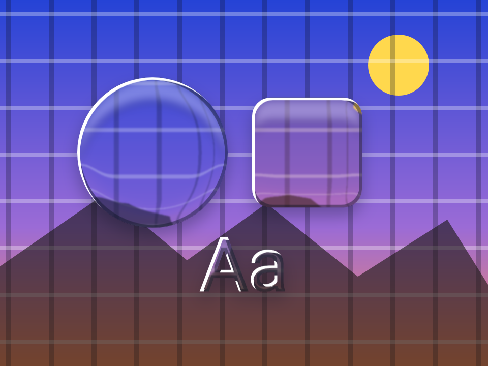 Liquid Lens applied to a circle, a square and the letters Aa