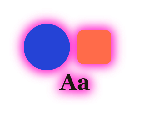 Magenta Halo applied to a circle, a square and the letters Aa