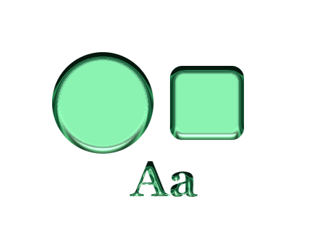 Malachite applied to a circle, a square and the letters Aa