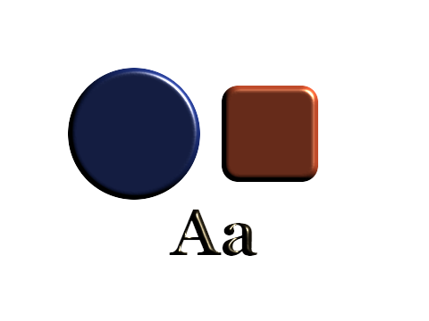 Minted Coin applied to a circle, a square and the letters Aa