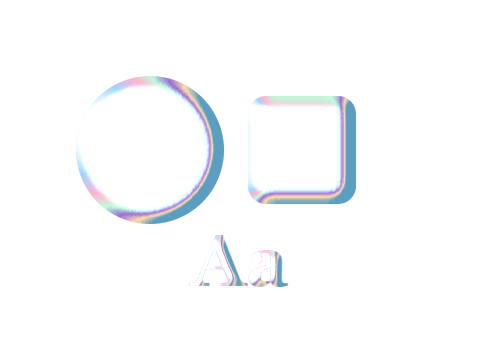 Mother of Pearl applied to a circle, a square and the letters Aa
