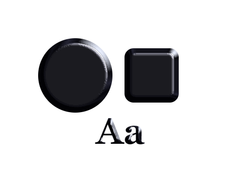 Obsidian applied to a circle, a square and the letters Aa