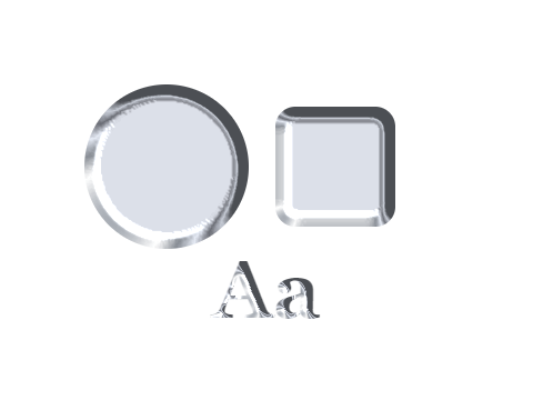 Platinum applied to a circle, a square and the letters Aa
