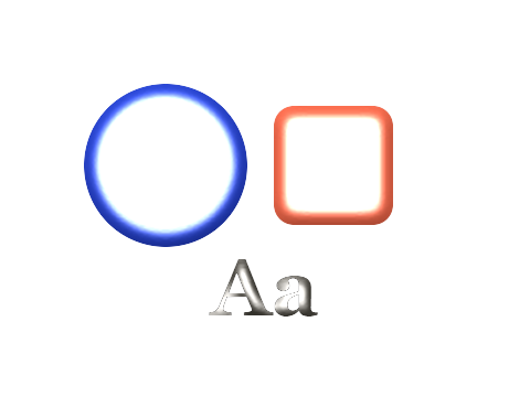 Porcelain applied to a circle, a square and the letters Aa