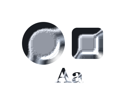Quicksilver applied to a circle, a square and the letters Aa