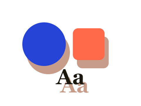 Rust Cast applied to a circle, a square and the letters Aa