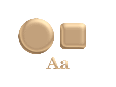Sandstone applied to a circle, a square and the letters Aa