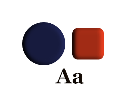 Terracotta applied to a circle, a square and the letters Aa