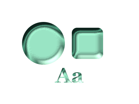 Verdigris applied to a circle, a square and the letters Aa