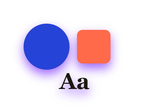 Violet Shadow applied to a circle, a square and the letters Aa