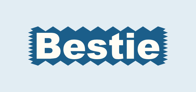 Postage Stamp graphic style applied to the word Bestie