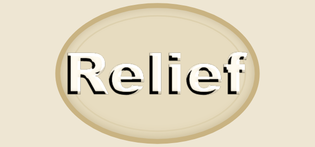 Struck Medal graphic style applied to the word Relief