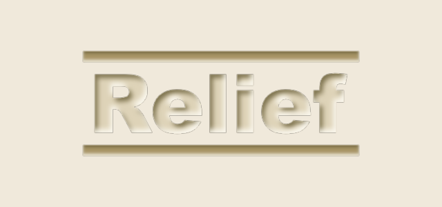 Ruled Deboss graphic style applied to the word Relief
