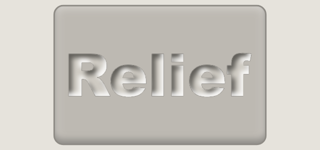 Pressed Tablet graphic style applied to the word Relief