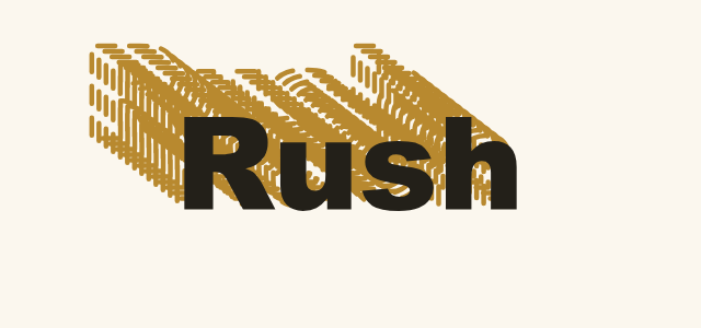 Dash Trail graphic style applied to the word Rush